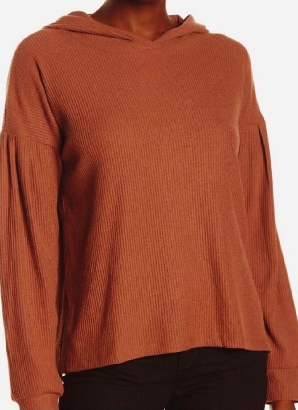 PST by Project Social T Rib Knit Soft Hoodie Top Sz Small Rust NWT Cozy Pullover